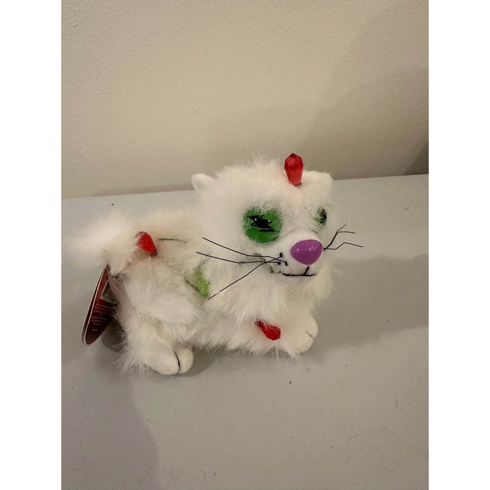 Meanies Shocking Stuffers 99 Blinky Cat Plush White Christmas Lights